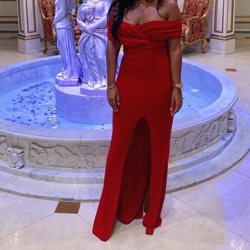 Red Slit Dress - Stretch